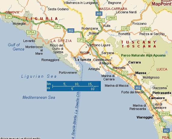 mappa della provincia da Moneglia a Viareggio